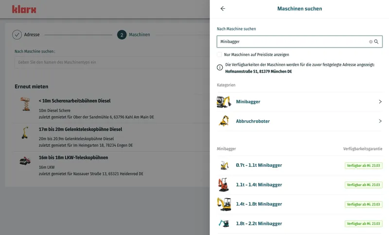 Maschinenauswahl im klarxMANAGER