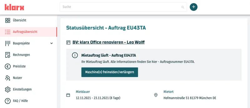Freimelden oder Verlängern im Mietauftrag