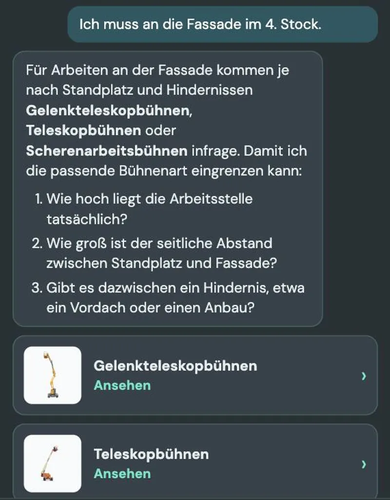 Rückfragen zu Arbeitshöhe, Abstand und Hindernissen